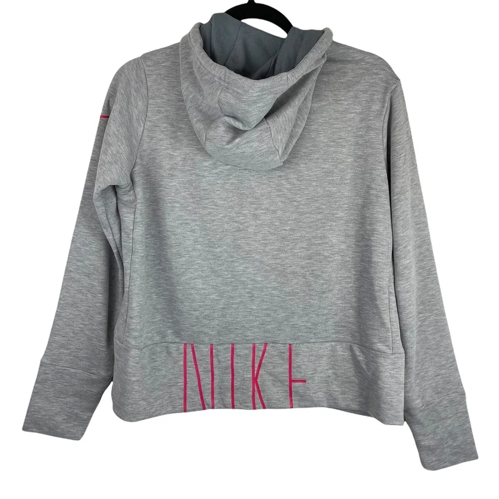 Nike Dri Fit Grey Pink Logo Hoodie Sz Medium